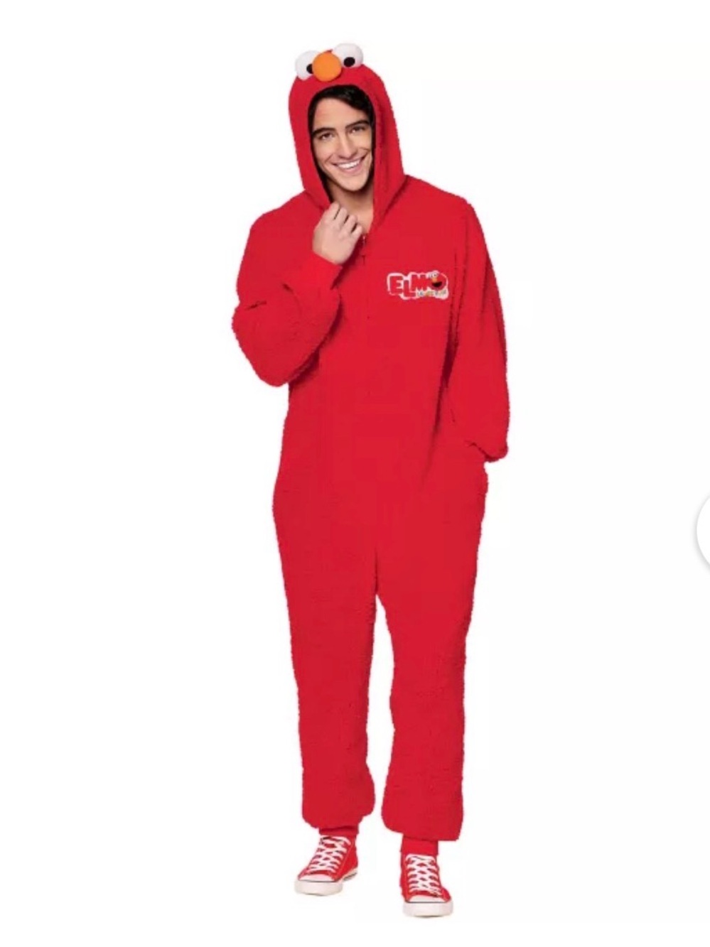 Elmo Men's L/XL One-Piece Hooded Zip Jumpsuit